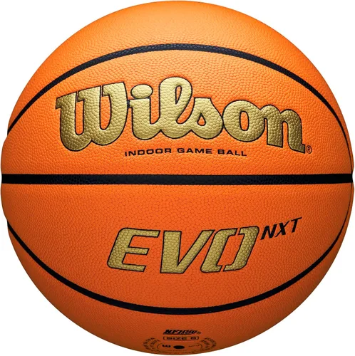 Miniatura 2 de Wilson NCAA Evo NXT Balones de Baloncesto Oficiales para Juegos en Interiores - Tamaños 6 y 7 Dorado/Naranja