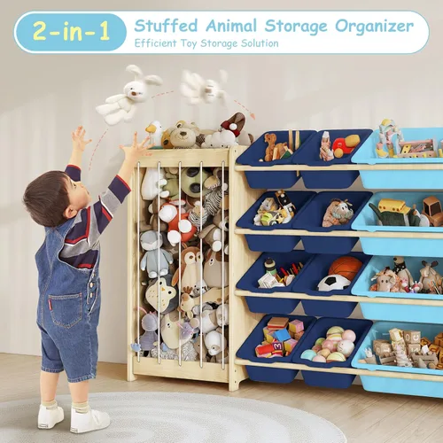 Miniatura 3 de EXPERLAM Organizador de Almacenamiento de Juguetes para Niños, 2 en 1 Almacenamiento de Animales de Peluche y Organizador de Juguetes con 12