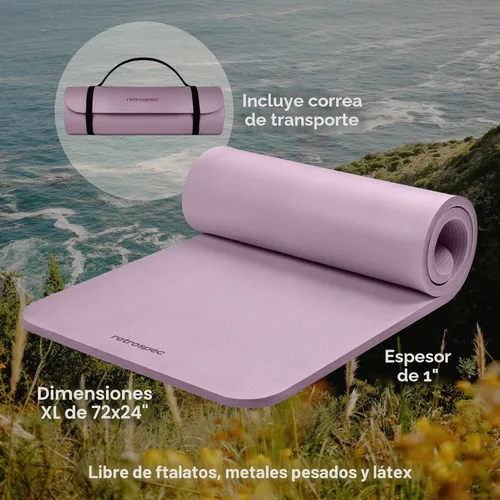Miniatura 2 de Retrospec Solana - Tapete de yoga de 1 pulgada de grosor con correa de nailon, unisex, antideslizante, para yoga, pilates, estiramiento, ejercicios