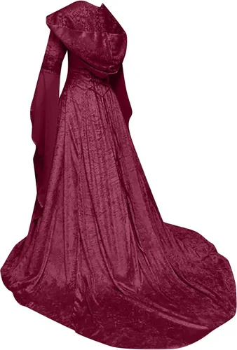 Miniatura 2 de SHOPESSA - Vestido gótico con capucha medieval, vestido renacentista, manga con volantes, estilo victoriano, con corsé, rojo