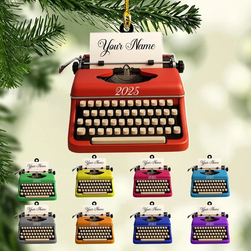 Adorno personalizado para máquina de escribir, recuerdo de Navidad personalizado, decoración de oficina vintage, regalo para autores, periodistas,