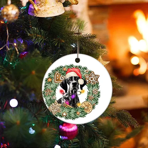 Miniatura 3 de Cheyan Divertida corona de perro y flores, adorno de porcelana de Navidad, decoración del hogar, colgantes de Navidad, amantes de los perros, adorno
