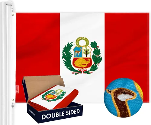 G128 Bandera peruana de Perú | 3 x 5 pies | Serie ToughWeave doble cara bordado de poliéster 210D | Bandera de país, diseño bordado, interior y
