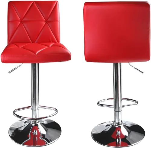 Miniatura 2 de Taburete para barra ajustable hidráulica Leader Accessories con respaldo cuadrado con líneas diagonales (2 unidades), Rojo
