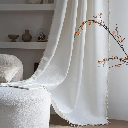 Miniatura 14 de ENJOYBRIDAL - 2 paneles de cortinas, florales, estilo bohemio, de granja, rústico o clásico, semitraslúcidas, con bolsillo para cortinero y borlas