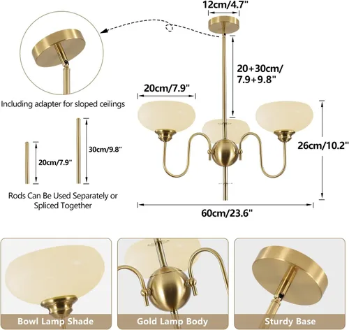 Miniatura 2 de BOKT Candelabro Francés de Oro y Blanco Moderno de 3 Luces para Comedor Sobre Mesa Candelabros Vintage para Vestíbulo Ajustables