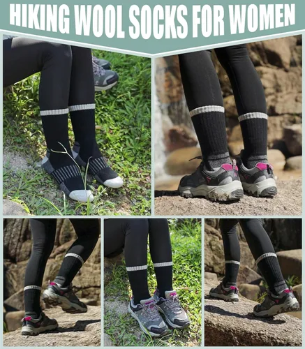 Miniatura 2 de Yebing Calcetines de senderismo de lana merina para mujer, térmicos, cálidos, para botas de invierno, con cojines, acogedores y gruesos