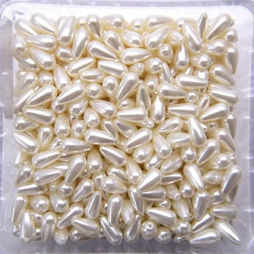 Miniatura 6 de Cuentas de perlas de imitación, cuentas de joyería de perlas de plástico blanco con agujero recto en forma de gota, cuentas de imitación de perlas