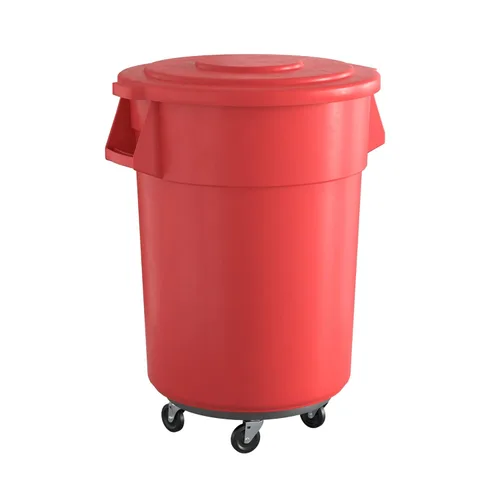 Miniatura 11 de Bote de basura comercial redondo gris de 32 galones con tapa y carrito