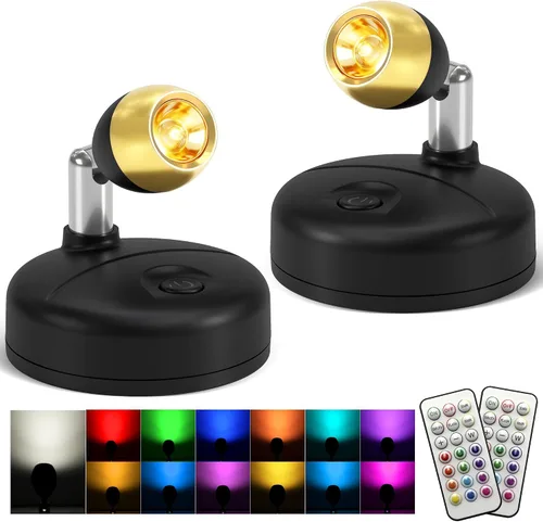 KINDEEP Focos para interiores con control remoto: iluminación ascendente a batería, luces LED inalámbricas, temporizador y regulable, focos pequeños