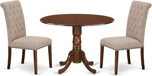 Miniatura 14 de East West Furniture DLBR3-BLK-17 - Juego de muebles de comedor de 3 piezas que contiene una mesa de comedor redonda con gotas y 2 sillas tapizadas