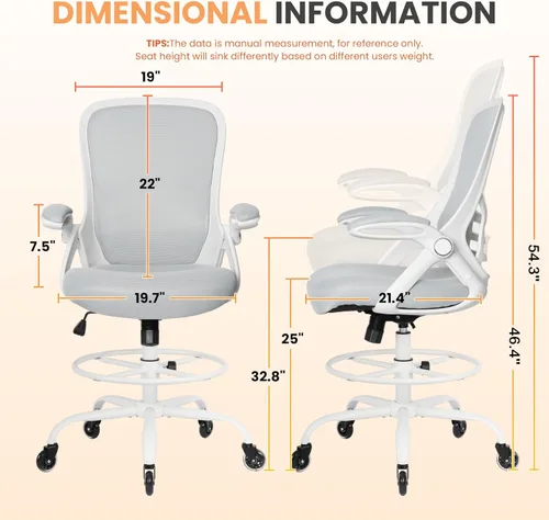 Miniatura 2 de HYLONE Silla de Dibujo Técnico Alta para Oficina, Taburete Ergonómico para Escritorio de Pie, Silla de Dibujo Técnico Ajustable, Silla de Oficina