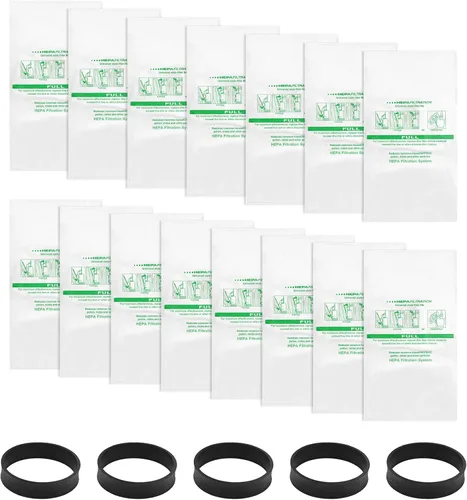 Paquete de 15 + 5 bolsas de filtro HEPA 204814 más cinturones, para bolsas de vacío Kirby 204811 204808 205811, bolsas universales de tela blanca