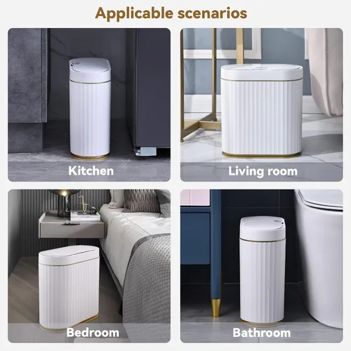 Miniatura 5 de ELPHECO Basurero de baño con tapa de 2.5 galones impermeable con sensor de movimiento, papelera automática para decoración de baño para dormitorio