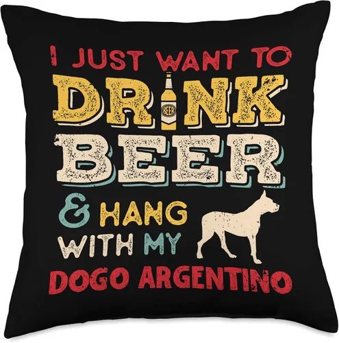 Dad Dogo Argentino Regalo Dogo Argentino Papá Beber Cerveza Cuelgue Con Perro Divertido Cojín Regalo de Regalo de la Mancha, 18.0 x 18.0 in,