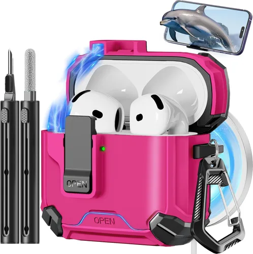Miniatura 59 de Pohgelan - Funda compatible con AirPods Pro 2ª/1ª (azul) Cerradura magnética automática con kit de limpieza, compatible con Magsafe