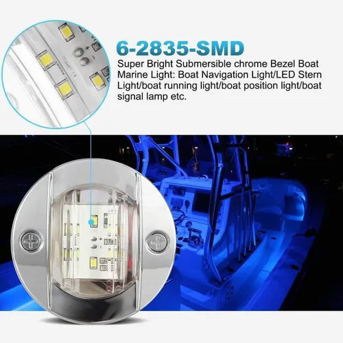 Miniatura 7 de Partsam 4 piezas de 3" pulgadas redondas luces marinas para barco cromadas, luces LED azules para montaje en popa, luces de anclaje de popa