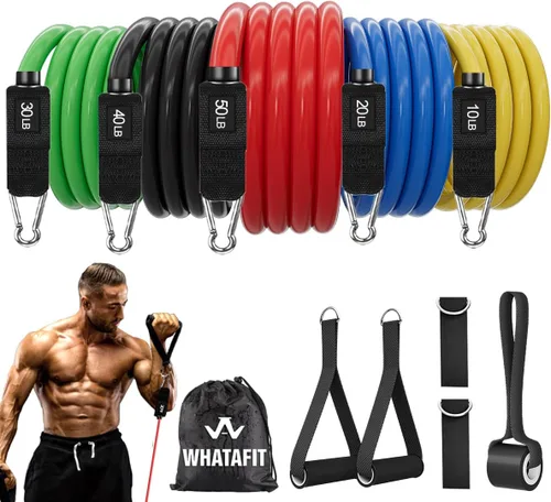 WHATAFIT Bandas de resistencia, bandas de ejercicio, bandas de resistencia para entrenamiento, bandas de entrenamiento con asas para hombres y Multi