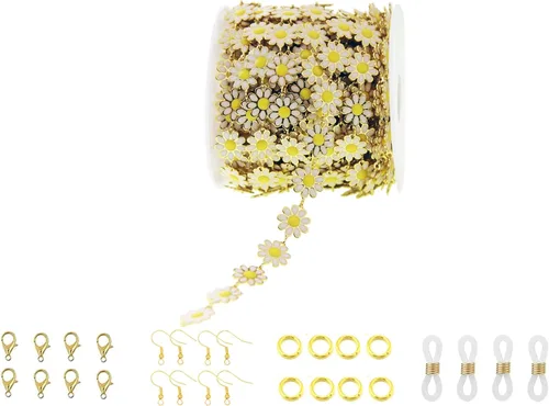 Miniatura 22 de Cadena de eslabones de girasol esmaltada hecha a mano con fornituras de latón chapado en oro para hacer joyas, máscara de vidrio, zapatos, Cc02