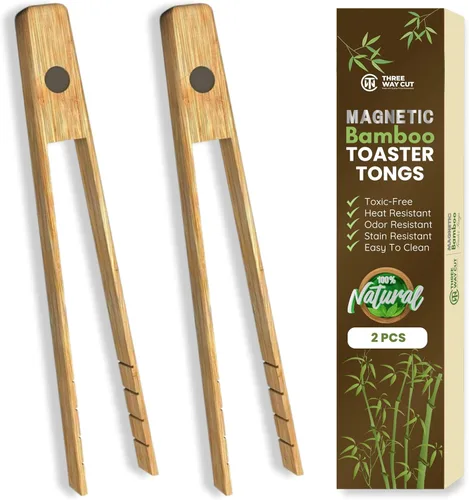 Miniatura 8 de Pinzas para tostadora con imán Utensilios de cocina para cocinar y sostener tostadas, tocino, panecillos, bagel, pan Bambú natural no tóxico