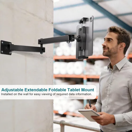Miniatura 6 de Mippko Soporte plegable de pared para iPad, soporte para tableta, soporte ajustable de 360°, brazo articulado de aleación de aluminio extensible