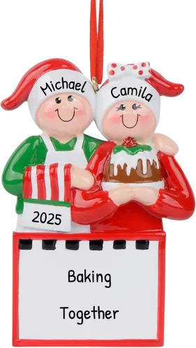 Adorno 3D personalizado de nuestra primera Navidad 2025 | Adornos de pareja de panaderos para hornear juntos, adorno para parejas 2025, familia de 2
