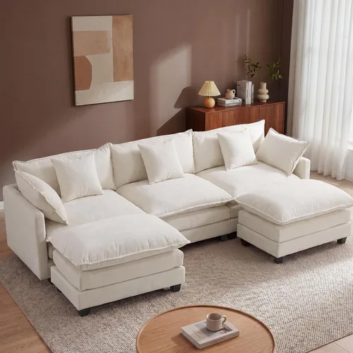 Miniatura 14 de Juego de sofá de felpilla Cloud de 77 pulgadas con almohadas, sofá biplaza de asiento profundo para apartamentos, ahorro de espacio de 2 plazas