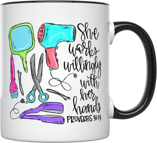 YouNique Designs Taza de café para estilista, 11 onzas, taza para peluquería, taza para estilista para mujer, regalos de peluquería (mango negro)