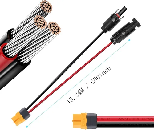 Miniatura 4 de Cable de extensión del adaptador XT60 ZkeeShop, cable de conector solar 12AWG compatible con la serie de estación de energía Bluetti Ecoflow River