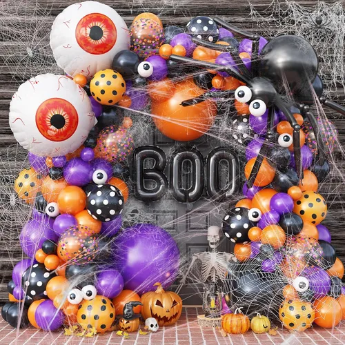 Miniatura 7 de Kit de arco de globos para Halloween – 129 piezas, globos rosados, negros, plateados y blancos con globos de aluminio de fantasmas y estrellas