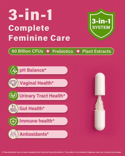 Miniatura 2 de Probióticos y prebióticos para mujeres, equilibrio del pH y salud digestiva, 60 mil millones de probióticos vaginales con arándano y D-manosa