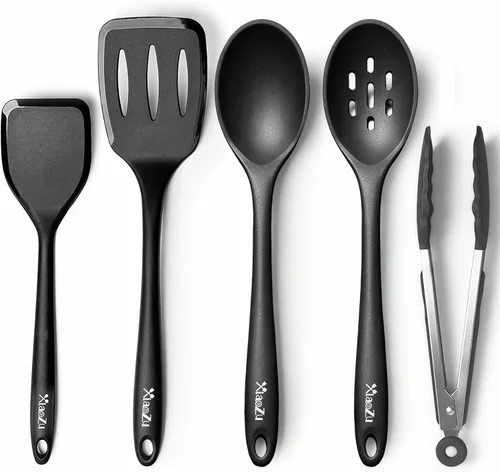 Juego de utensilios de cocina de silicona, espátulas y cucharas antiadherentes grandes y resistentes al calor para cocina, ideales sin BPA para