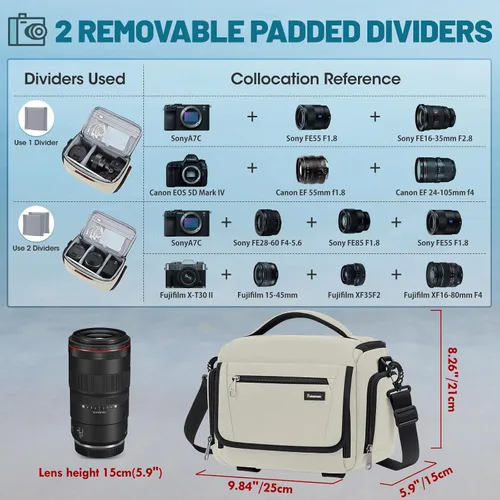Miniatura 4 de RAINSMORE - Bolsa para cámara, estuche para cámara SLR/DSLR/sin espejo con divisor, soporte para trípode, bolsa cruzada impermeable digital