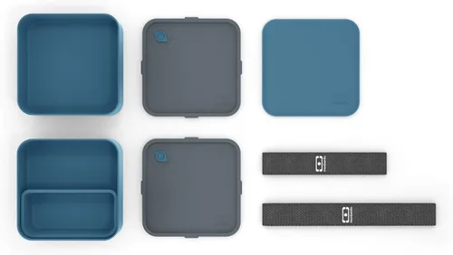 Miniatura 3 de monbento - Lonchera Bento grande MB Square Denim con 2 compartimentos - 57 oz - Lonchera a prueba de fugas para el trabajo/pícnic/preparación