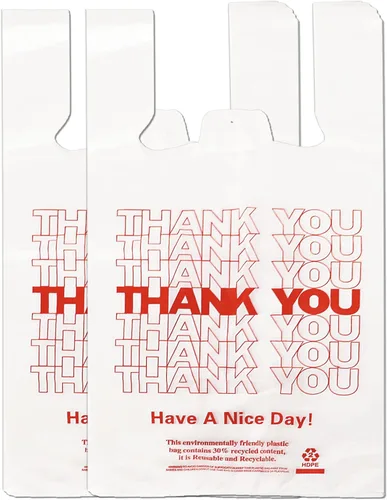 Miniatura 17 de YoYoRain 1000 piezas de bolsas de camiseta blancas "Thank You" – Bolsas de compras reutilizables y desechables para comestibles y supermercado