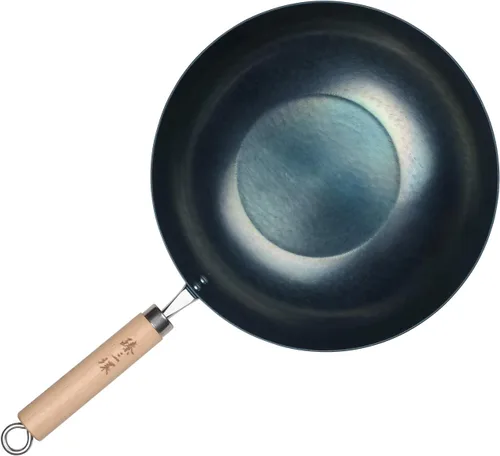 Miniatura 10 de ZhenSanHuan Wok de Hierro Martillado a Mano con Fondo Plano Apto para Inducción (32CM, Mango de Hierro)
