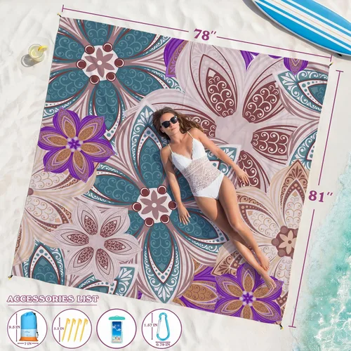 Miniatura 91 de Famstar Beach Blanket Oversized Extra Large 78"X81"/10'X9',Waterproof Sandproof Beach Blanket 2-8 Adults Lightweight Durable for Travel Camping