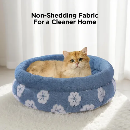 Miniatura 3 de BALANCE Camas para gatos de interior, cama redonda lavable para gatos, bonita cama para gatitos de flores en 3D con parte inferior antideslizante