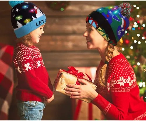 Miniatura 6 de SATINIOR 2 gorros de punto con luz LED de Navidad para fiestas de Navidad