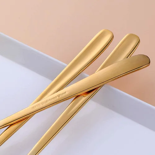 Miniatura 6 de Buyer Star Cucharas de té helado de mango largo, juegos de cucharas de café resistentes de 8 pulgadas 18/10 para mezclar, mezclar cócteles, té, Oro