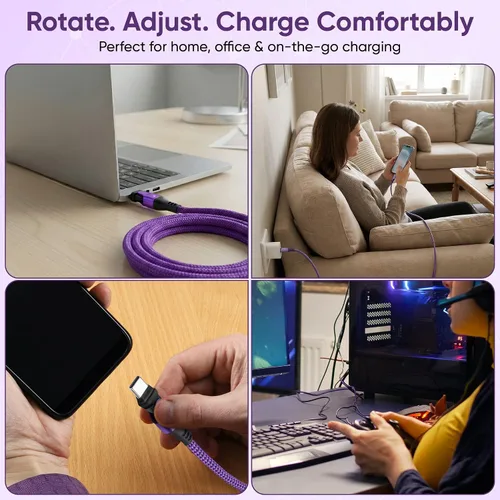Miniatura 7 de Cable USB tipo C a C de rotación de 180° PD 240 W (1 paquete de 3.3 pies) USB2.0 480MBPS y cable de transferencia de datos Cable de carga