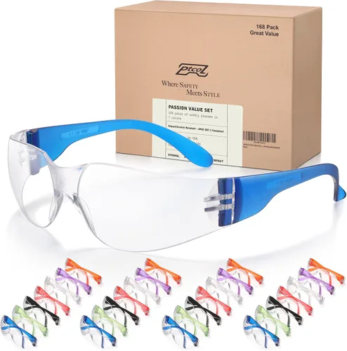 Miniatura 11 de 28 unidades de gafas de seguridad en 7 colores (paquete grande de 24+4) Gafas protectoras unisex transparentes antiarañazos, lentes resistentes a