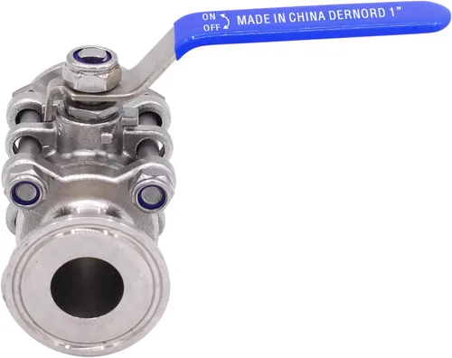 Miniatura 4 de DERNORD Válvula de bola sanitaria de 1 pulgada para trébol de tres abrazaderas de 1.5 pulgadas, acero inoxidable 304, revestimiento de PTFE