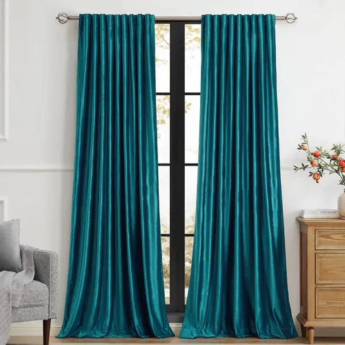 Miniatura 40 de PRIMROSE Cortinas de terciopelo champán de 63 pulgadas de largo para sala de estar, juego de 2 paneles opacos, bolsillo para barra, pestaña trasera