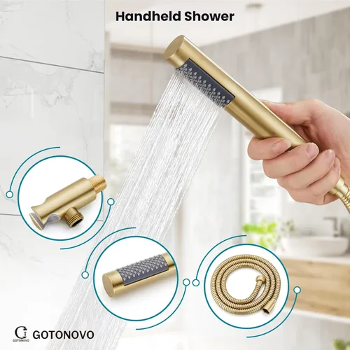 Miniatura 6 de gotonovo Sistema de ducha con cabezal de ducha de lluvia redondo de 10 pulgadas montado en la pared, conjunto de grifería de ducha de alta presión