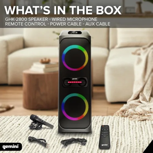 Miniatura 2 de Gemini Sound GHK-2800 - Altavoz de fiesta con refuerzo de graves, luces LED y efectos de cambio de voz, karaoke Bluetooth, incluye micrófono