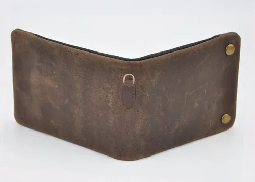 Miniatura 2 de Le'aokuu Cartera de piel auténtica para hombre 1003 con cadena a presión horizontal estándar (marrón)