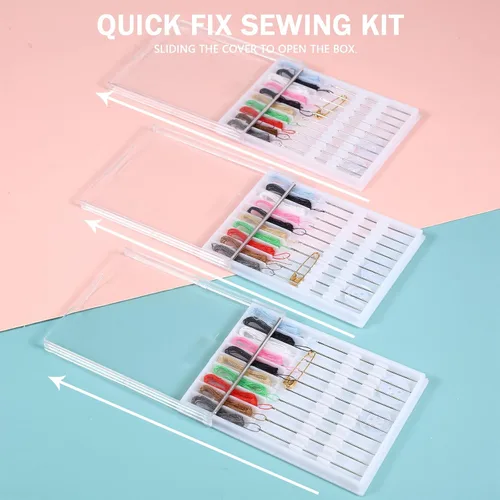 Miniatura 3 de MTLEE 14 cajas, 140 piezas Mini kit de costura de arreglo rápido fácil aguja pre-enhebrada kit personal básico soporte de aguja enhebrada
