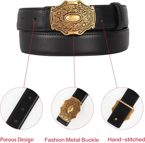 Miniatura 254 de Cinturón de cuero clásico con hebilla de metal para mujer con vestido de jeans
