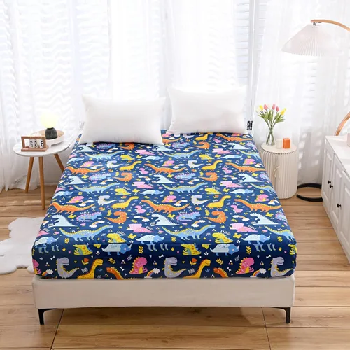 Miniatura 2 de Sábana bajera ajustable con bolsillo profundo para niños y niñas, cama individual, sábanas de tela gruesa con estampado de dinosaurios